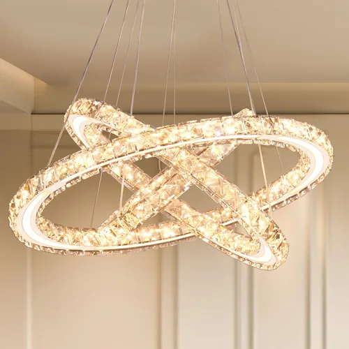 Vista 8 de Lámparas de araña LED de cristal modernas, lámparas colgantes con anillos (blanco frío 30/40/50 cm)