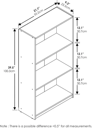 Vista 2 de Furinno Estantería básica para libros, moderna de 3 niveles, estantería con estantes abiertos, 9.3 x 21.8 x 39.5 pulgadas, para sala de estar Roble