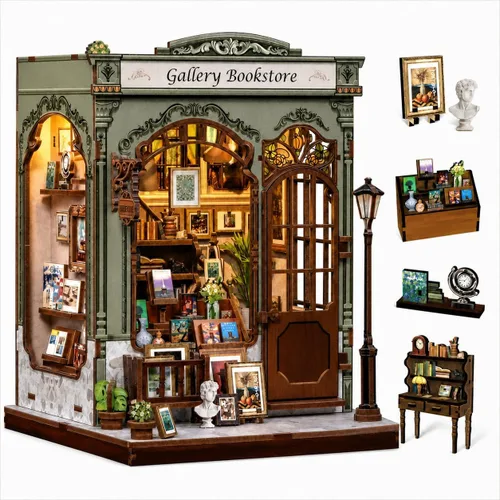 Vista 15 de CUTEBEE Rompecabezas de Madera 3D Caja de Música – Tiovivo Rincón de Libros DIY, Kit de Construcción de Modelo Mecánico Giratorio, Kit de Caja