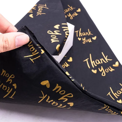 Vista 4 de MR FIVE 200 hojas de papel de seda dorado de agradecimiento a granel, 20 x 14 pulgadas, papel de seda dorado de agradecimiento para embalaje Negro