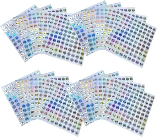 Vista 10 de 20 hojas de 1 a 1000 calcomanías reflectantes impermeables con números láser, calcomanías redondas autoadhesivas, calcomanías de organización