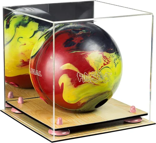 Vista 56 de Better Display Cases Acrylic Bowling Ball Display Case with Mirror Case, Yellow Risers and Clear Base (B33/A028)