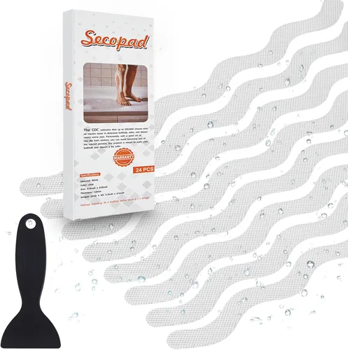 Vista 16 de Secopad 24 calcomanías de ducha antideslizantes con raspador, 0.8 x 8 Negro