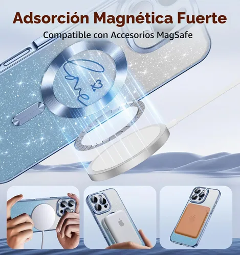 Vista 2 de Misscase Funda para iPhone 16 Pro Case Magnética con Purpurina con Protector Completo de Lente de Cámara, [Compatible con MagSafe] Linda Funda