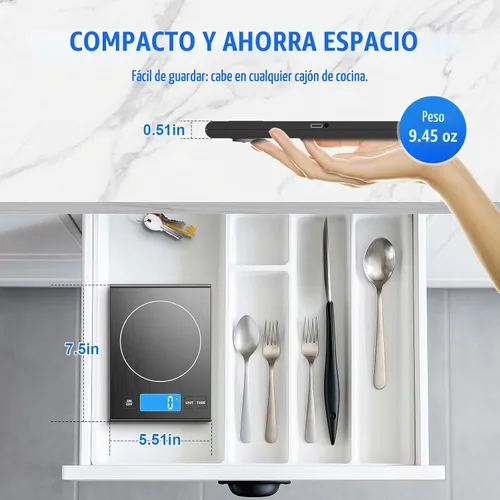 Vista 3 de Diyife Báscula de cocina de acero inoxidable 304 recargable de 33 libras Negro