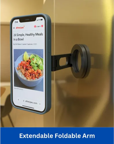 Vista 2 de Maxby Soporte de teléfono para refrigerador Fuerte soporte magnético con brazo ajustable y rotación de 360° Uso de cocina manos libres