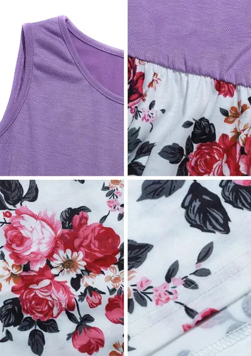 Vista 4 de YMING Vestidos a juego para mamá e hija, sin mangas, vestido estampado floral