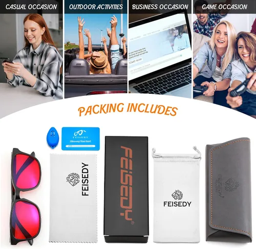 Vista 7 de FEISEDY Orange Blue Light Blocking Glasses for Woman Men Amber Lenses Computer Gaming Glasses for Better Sleep