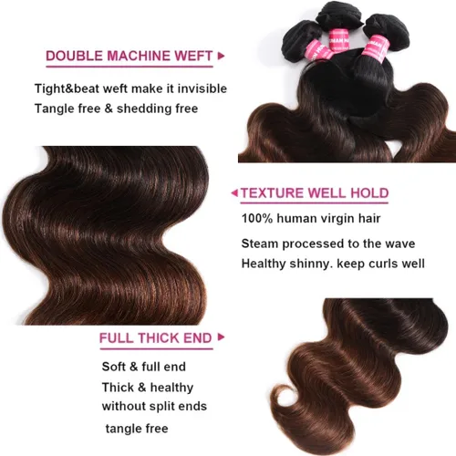 Vista 7 de UNICE - 3 extensiones de cabello humano ondulado marrón castaño ombre, brasileño, remy, 8, 10, 10 pulgadas, extensiones de cabello humano ondulado