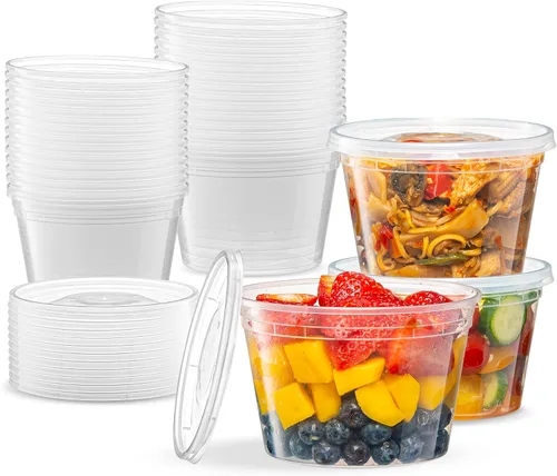 Vista 13 de 8 onzas – 24 juegos de recipientes de plástico para almacenamiento de alimentos con tapas flexibles herméticas para microondas, sin fugas, lavables