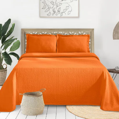 Vista 26 de Superior Fleur De Lis - Juego de colcha de algodón de 3 piezas, decoración de cama para el hogar, colcha decorativa con textura, 2 fundas de Granate