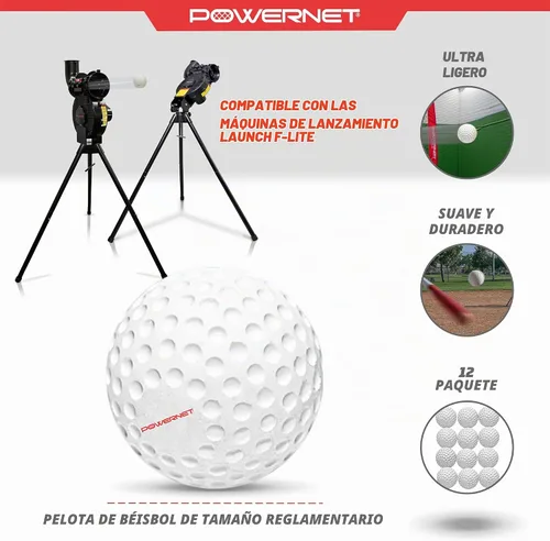 Vista 3 de PowerNet Launch F-lite Softball & Baseball Pitching Machine, Dimpled Practice Balls, Bucket of Baseballs, Coaching Bucket Bundle for Pitching