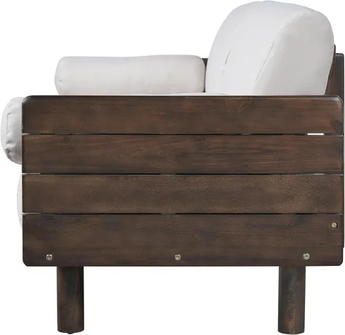 Vista 8 de Christopher Knight Home Sofá de patio de madera de acacia para exteriores, sofá de 3 asientos para exteriores con cojines y almohadas extraíbles