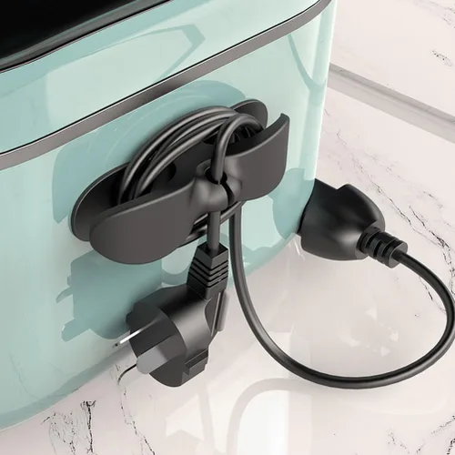 Vista 3 de Mikikit Soporte organizador de cables autoadhesivo, 4 piezas: clips de cable negros, clips de cable de escritorio, gestión de cables de teléfono