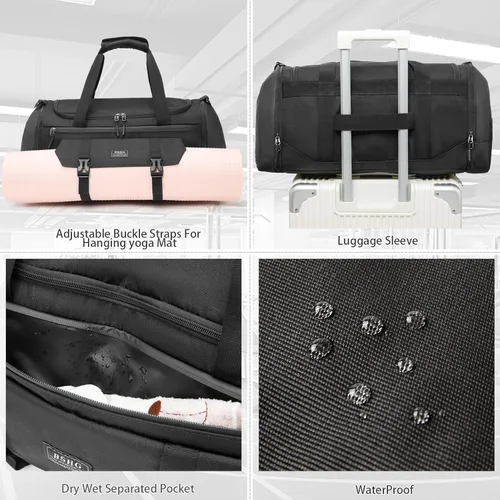 Vista 4 de BSHG Bolsa de deporte para hombres y mujeres con compartimento para zapatos y bolsillo húmedo, bolsa de lona deportiva, bolsas de entrenamiento