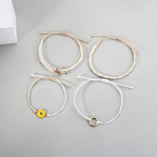 Vista 5 de Pulsera de cuerda trenzada hecha a mano con diseño de girasol para adolescentes y mujeres