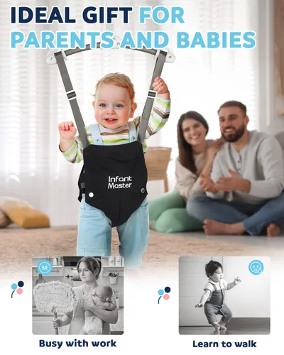 Vista 6 de Saltadores de puerta para bebés Infant Master, saltador Johnny resistente ajustable de 10.8"-23.6" de correa, suave rebotador de bebé con bolsa