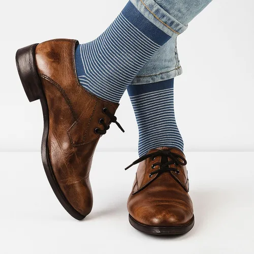 Vista 5 de KONY Paquete de 4 calcetines de algodón de alta calidad para hombre, coloridos y divertidos, calcetines de negocios, a rayas, regalo para hombres