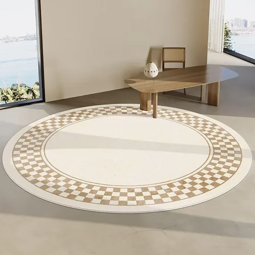 Vista 11 de Modernas alfombras redondas de color marfil a rayas negras para dormitorio, sala de estudio, simple moda abstracta, alfombra de área circular de 2