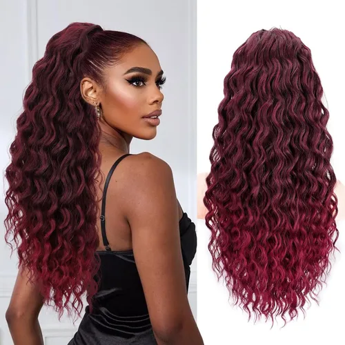 Vista 17 de FREEMEIGE Extensión de cola de caballo, cola de caballo rizada ondulada de 8 pulgadas para mujeres negras, corto, suave, natural, sintético, grueso