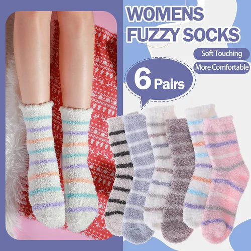 Vista 2 de ANTSANG Womens Fuzzy Socks Slipper Winter Fluffy Comfy Cozy Socks Cabin Warm Home Socks