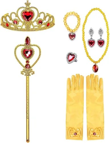 Vista 2 de Vestido de princesa para niñas, disfraz de Halloween con accesorios, ropa, cosplay, fiesta de cumpleaños, amarillo, 3-8 años