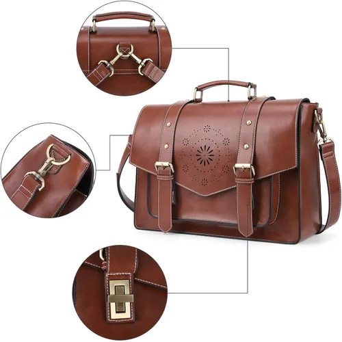 Vista 7 de ECOSUSI Mochila para mujer maletín de mensajero para laptop bolsa de cuero vegano bolsa de trabajo para portátiles de 156 pulgadas café