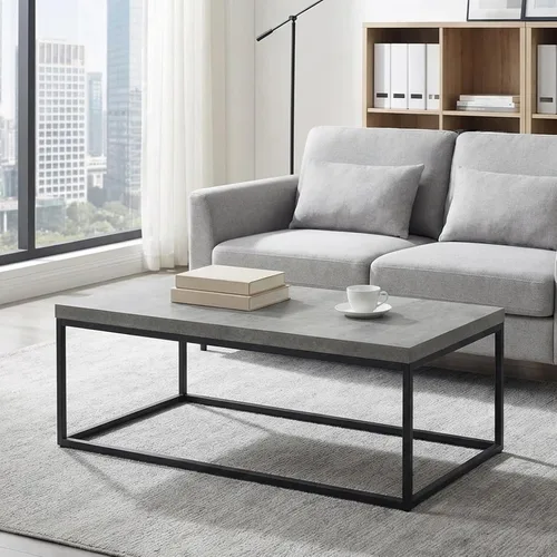 Vista 6 de CENSI - Mesa de café con acento de mármol gris de 47 pulgadas Extra Thick 1.6" Honey-comb Top, Faux Concrete Finish, Modern Industrial Rectangle