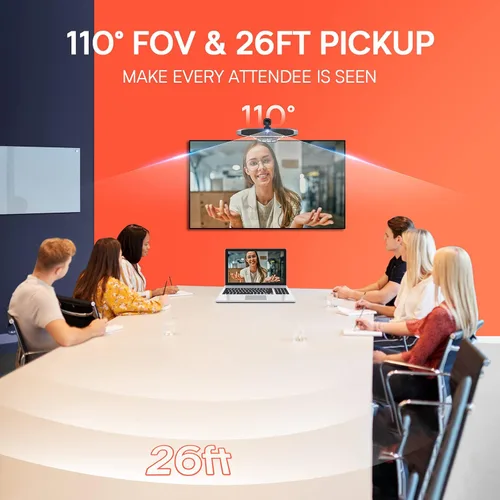 Vista 5 de COOLPO Cámara web 4K de videoconferencia, enfoque inteligente de control de gestos, encuadre automático AI con FoV de 110°, reducción de ruido