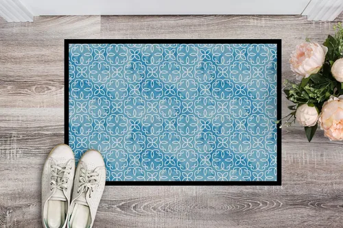 Vista 2 de Caroline's Treasures BB7555MAT - Felpudo de acuarela geométrica con diseño de remolino sobre azul de 18 x 27 pulgadas, tapete para puerta delantera