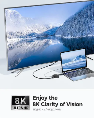 Vista 3 de Cable Matters Adaptador USB C a HDMI 2.1 portátil de 48 Gbps con carga de host de 100 W, 4K 240 Hz /8K 60Hz HDR - Thunderbolt 4 compatible