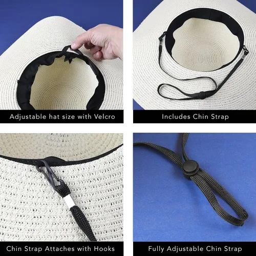 Vista 4 de Sombrero de sol flexible para mujer con ala ancha, plegable, de paja enrollable, con protección UPF 50