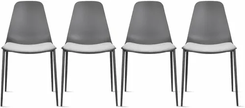 Vista 11 de 2xhome Silla moderna de cocina y comedor Cojín acolchado de tela Patas de metal y asiento de plástico sin brazos Oficina Interior Patio Café