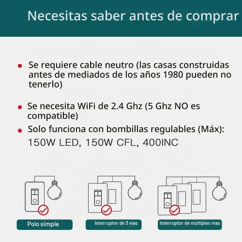 Vista 2 de TREATLIFE Interruptor inteligente regulable de 3 vías, interruptor inteligente compatible con Alexa y Asistente de Google, interruptor de luz WiFi
