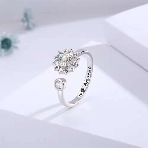 Vista 22 de Fidget Spinner Anxiety Rings for Women: Sterling Silver Lotus Moon Star Sunflower Ring Stress Relieving Calm Ring Jewelry Gifts for Daughter
