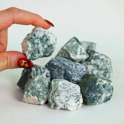 Vista 5 de Zenkeeper Piedra de cristal de ágata musgo cruda, de 1 libra, piedras preciosas en bruto, para pulir, taxar, pulido, envoltura de alambre, curación