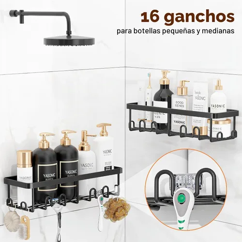 Vista 3 de YASONIC Organizador de ducha adhesivo, organizador de ducha a prueba de Negro