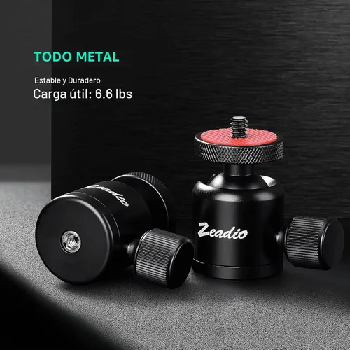 Vista 5 de Zeadio Mini cabeza de bola, con montaje de tornillo de 1/4" y 3/8" para cámaras, DSLR, monopie, deslizador