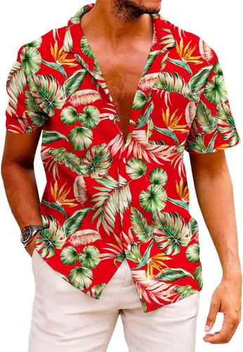 Vista 101 de KYKU - Camisa hawaiana funky para hombre, ropa tropical para vacaciones en Palm Beach