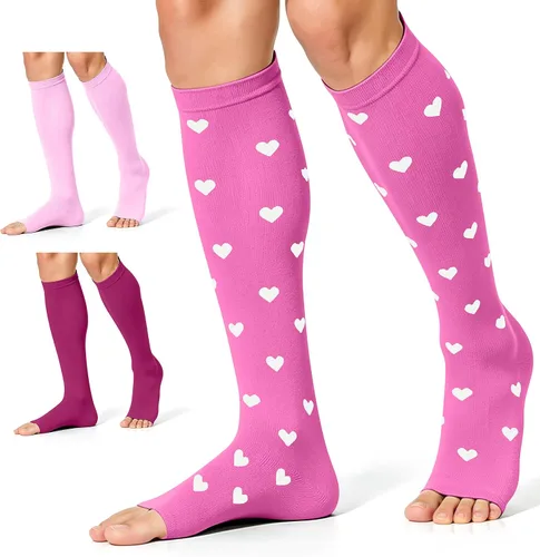 Vista 17 de CHARMKING 3 pares de calcetines de compresión de punta abierta para mujeres y hombres, circulación de 15-20 mmHg es el mejor apoyo para uso durante