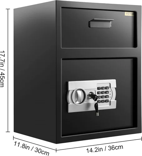 Vista 9 de VEVOR Caja Fuerte de Depósito Digital 1.7 Pies Cúbicos Hecha de Acero al Carbono Cerradura Electrónica de Código Caja Fuerte de Depósito con Ranura