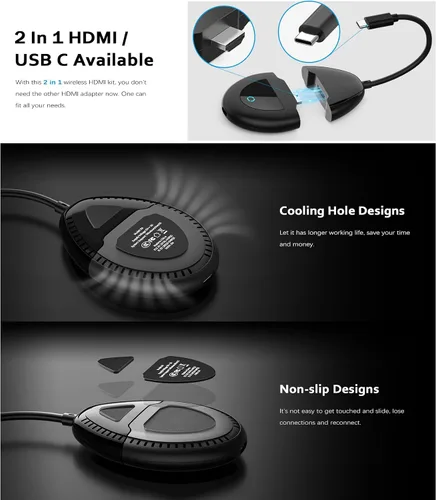 Vista 3 de Transmisor HDMI inalámbrico, puertos de transmisión dual USB C y HDMI, transmisión de 2.4/5G, extensor de video/audio suave de 165 pies/164.0 ft