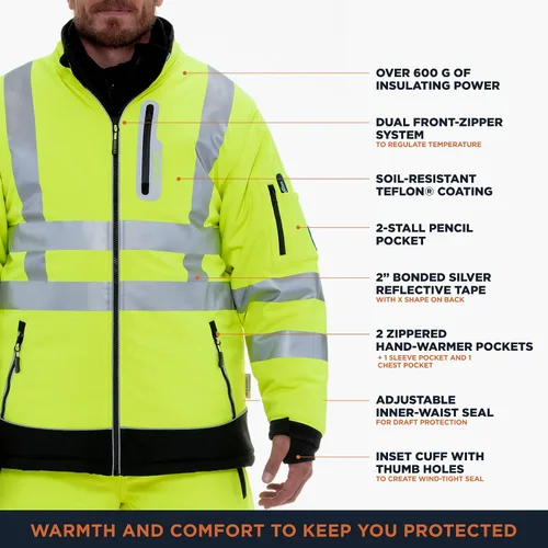 Vista 2 de RefrigiWear Chaqueta HiVis Extreme Softshell, abrigo aislante, clasificación de comodidad de -60°F
