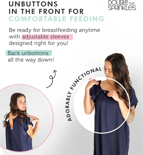 Vista 5 de DOUBLE THE SPRINKLES Labor & Delivery Gown - Maternity Birthing Robe for Moms - Comfortable Nursing & Feeding Access