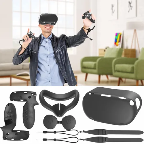 Vista 7 de HUIUKE Touch Controller Grip Cover for Oculus Quest 2 with VR Shell Cover, Silicone VR Face Cover Pad and Lens Cover, 4 in 1 Silicone Cover Set for