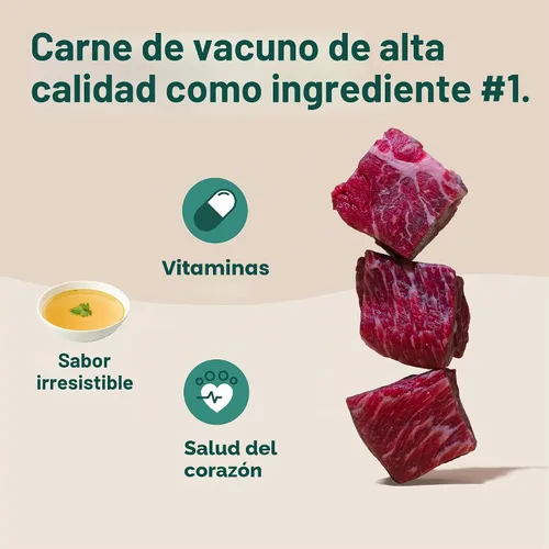 Vista 2 de Jinx Alimento húmedo para perros sin granos de carne de res, hecho en casa, paquete de 6, 9 onzas