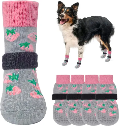 Vista 39 de SCENEREAL 6 piezas de calcetines antideslizantes para perros para prevenir lamido de patas para pavimento caliente/frío, calcetines de agarre