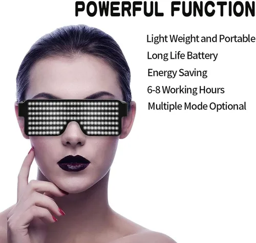 Vista 13 de Gafas LED dinámicas que brillan con luz LED recargable por USB, con luz intermitente de neón, 11 patrones, gafas luminosas