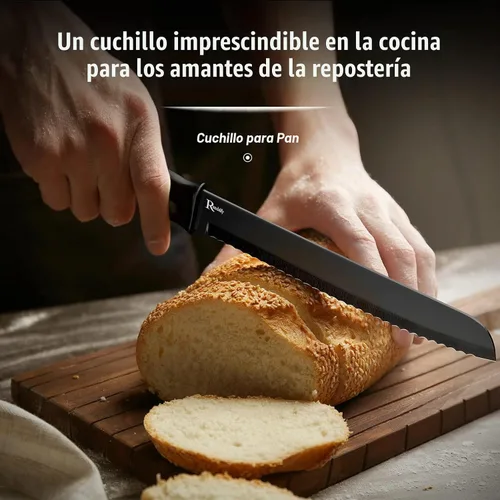 Vista 6 de Juego de cuchillos de cocina con bloque, 7 cuchillos de chef, tijeras, para picar carne/verduras/frutas, rebanar, cortar en cubitos y cortar
