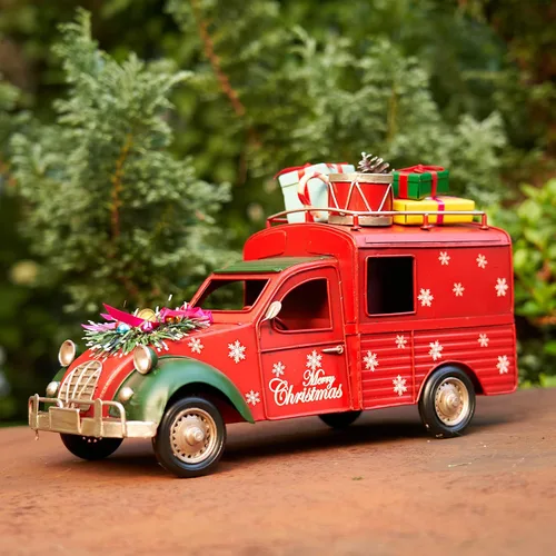 Vista 6 de Zaer Ltd. Autos de Navidad de tamaño grande de 14 pulgadas de largo, estilo vintage, con accesorios adjuntos (auto verde clásico)